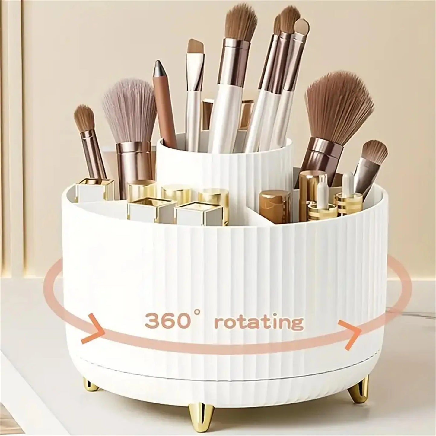 360° Rotating Makeup Organizer / 1pc Plastic Cosmetic Storage with 5 Compartments